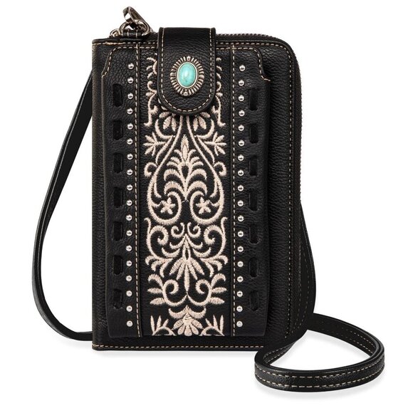 Handbags - Small Vegan Leather Crossbody Bag with 12 Card Slots & Phone Pocket